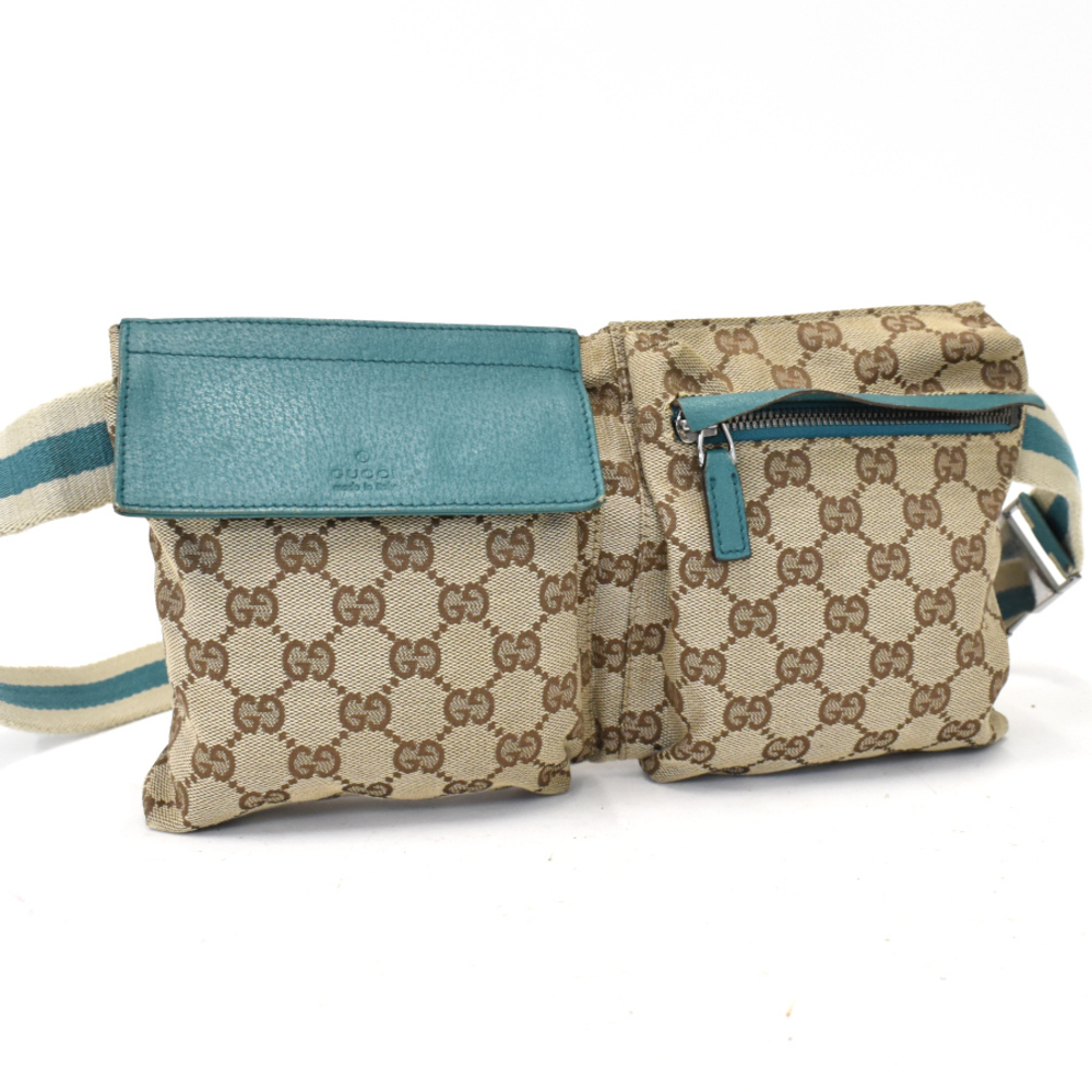 Gucci waist bag body Sherry GG canvas leather beige green